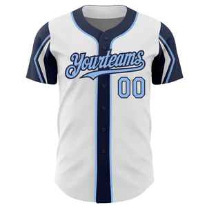 Maillot de baseball personnalisé blanc et bleu pour homme, noir, à manches courtes, imprimé, anti-humidité, coupe classique, vêtements pour adultes, OEM - Product Image 1