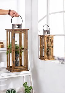 Farol de Madera Cuadrado Rústico Hecho a Mano con Acabado Marrón de Madera Quemada para Decoración del Hogar, Bodas y Patios - Product Image 2