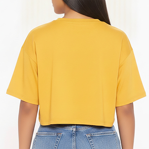 T-shirt décontracté à col rond pour femme, coupe classique, 100 % coton jersey, manches courtes, couleur unie, avec applications estivales – Prix de gros - Product Image 3