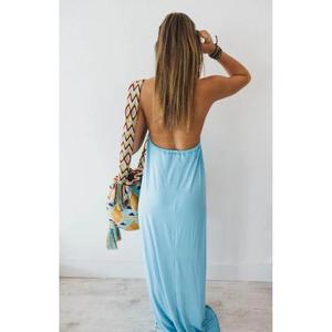 Vestido Maxi Azul Cielo con Cuello Redondo, Diseño Elegante y Desenfadado, Silueta Fluida, 100% Algodón, Disponible en ODM para Mujer - Product Image 5