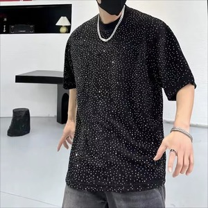 Nouveautés T-shirt décontracté en jersey de coton tricoté 180 grammes, coupe oversize, avec logo personnalisé sur le devant, impression design strass, anti-plis - Product Image 2