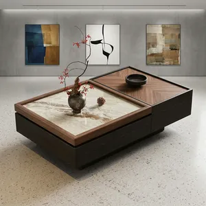 Modern Lift Top Coffee <b>Table</b> with <b>Marble</b> and Wood Finish Storage Base for Living Room Office Lounge and Home Decor - Product Image 3