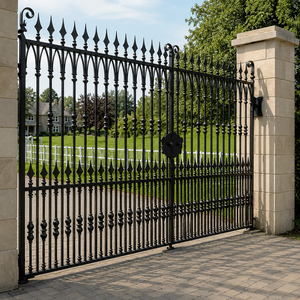 Portail d'entrée en fer forgé noir avec pointe en forme de lance, portail décoratif en métal pour villa, jardin, sécurité, design de porte - Product Image 2