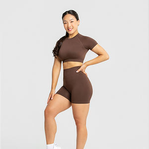 Haut court de sport 100 % coton pour femme, coupe ajustée, séchage rapide, compressé, vente chaude, prix d'usine en gros - Product Image 3