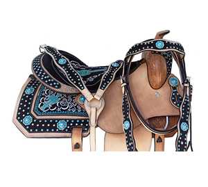 Selle Western en cuir avec incrustations florales, conchos turquoise, quincaillerie en laiton, arceau en bois, durable, couleur personnalisable, prête à être expédiée - Product Image 2