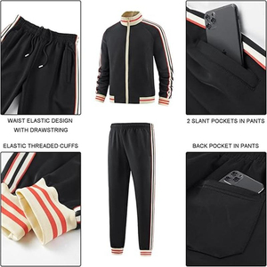 Men's Vintage Winter Thermal Casual <b>Tracksuit</b> Jacket Pant Set Zipper Front Custom Color Regular Fit Solid Ribbed Cuffs Bottom - Product Image 4