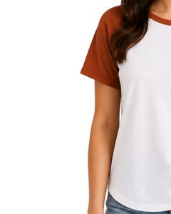 Camiseta raglán personalizada blanca y naranja quemado para mujer, cuello redondo informal, manga corta, mezcla de algodón suave, top de moda de verano - Product Image 3