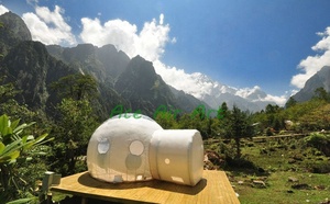 Tente <span class=keywords><strong>bulle</strong></span> gonflable <span class=keywords><strong>transparente</strong></span> en PVC avec tunnel pour le glamping en plein air, les centres de villégiature, les mariages et la location de vacances - Product Image 2