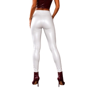 Wholesale High Quality <b>Women's</b> Lambskin Leather <b>Jogger</b> Pants, <b>White</b> Leather Trousers - Product Image 2