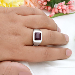 Wholesale 925 Sterling <b>Silver</b> Natural Ruby <b>Emerald</b> Cut <b>Ring</b> for Men Women Bezel set <b>Ring</b> Natural Red Gemstone Handmade Jewelry - Product Image 6