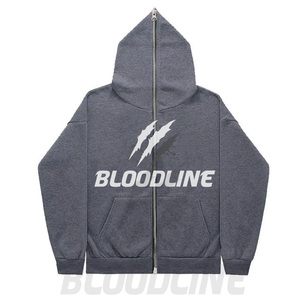 Sweat-shirt à capuche zippé pour homme BLOODLINE, coupe classique, en molleton de coton, décontracté, pour l'automne - Product Image 4