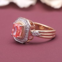Bague en saphir Padparadscha taille coussin, or 18 carats jaune/blanc et rose, double halo de diamants, pour femme, bijoux fins de fiançailles