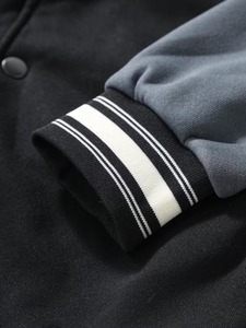 OEM 100% Cotton <b>Men's</b> Black Varsity <b>Jacket</b> Gray Sleeves Embroidered Lettering Logo Patch High Street <b>Baseball</b> <b>Jacket</b> Breathable - Product Image 4