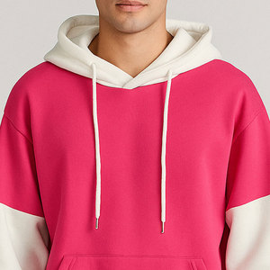 Men's Color Blocking Hooded Sweatshirt <b>Oversized</b> Casual Fleece Pullover Pink <b>White</b> Long Sleeve Autumn Wear - Product Image 6