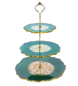 Handmade Enamel 3-<b>Tier</b> <b>Cake</b> <b>Stand</b> Blue Floral Gold Trim Multi-Layer Serving Tray High Quality Resin <b>Cake</b> <b>Stand</b> for Birthday <b>Cake</b> - Product Image 6