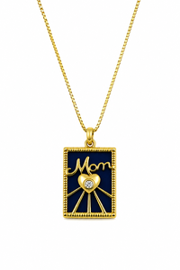 Collar Personalizado Bañado en Rodio con Colgante de Esmalte Azul Rey con Escritura 'Mamá', Corazón de Circonita y Diseño de Estrella, Cadena de Caja, Joyería Fina, Regalo para Mamá - Product Image 2