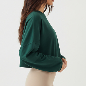 T-shirt court à col rond et manches longues pour femme, 100% coton jersey, respirant, couleur unie, style décontracté, très tendance - Product Image 6