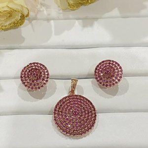 Producto Más Vendido, Juego de Collar y Pendientes con Colgante Redondo de Rubí, Chapado en Oro de 22K, Joyería de Boda para Mujer con Cristal de Rubí - Product Image 2