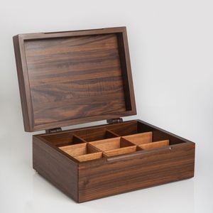 Wooden <b>Tea</b> Storage <b>Box</b> with Lacquer Finish Durable Handmade Easy to Clean Luxury <b>Tea</b> Bag Organizer Office Pantry Multi-Section - Product Image 4