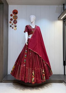 Conjunto Lehenga Choli Henixa Creation para Navratri, con Dupatta de trabajo vintage elaborado, de algodón cambray puro, largo hasta el suelo, corte ajustado, para pakistaníes, talla XL - Product Image 5