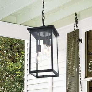 Lampada da Soffitto Nera Antiruggine Impermeabile per Esterni, Lanterna Sospesa per Portico, Stile Rustico per Esterni - Product Image 1