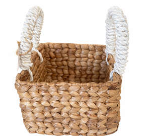 AYRA S Handwoven Water Hyacinth <b>Basket</b> With White Macrame Handles Natural Storage <b>Basket</b> Eco Friendly Home Decor Boho Organizer - Product Image 1