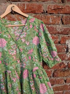 ชุดเดรสพิมพ์ลายด้วยมือ ชุดเดรสฤดูร้อน ชุดเดรสผ้าฝ้ายอินเดีย คอวี แขนยาว ลายดอกไม้ ชุดเดรสยาวแม็กซี่สำหรับผู้หญิง - Product Image 5