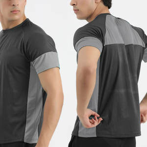 Camiseta deportiva de corte regular, personalizada para gimnasio, con paneles de diseño, media manga, logo impreso, para correr, elástica y lisa. - Product Image 1