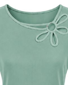 Manufacturer Mint Green Women Casual Summer Blouse Elegant Flower Neck Short Sleeve Fashion Loose Fit Daily Wear <b>Top</b> Shirt - Product Image 5