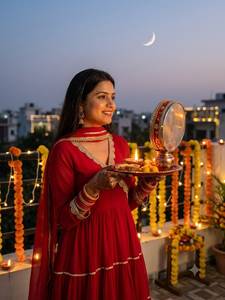 Robe longue plissée rouge à volants, ensemble Lehenga Choli ethnique brodé à col en V, en polyester à séchage rapide pour mariage, fête, Diwali - Product Image 4