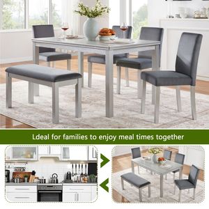 Juego de Comedor Rectangular de Madera de 6 Piezas con Sillas Tapizadas y Banco para 4 Personas, Muebles Elegantes para Comedor - Product Image 3