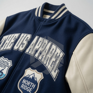 เสื้อแจ็คเก็ตเบสบอลแบบ Letterman สำหรับผู้ชาย ปักลายด้านหน้าด้วยผ้าขนสัตว์และผ้าซาติน คุณภาพพรีเมียม บริการ OEM - Product Image 5