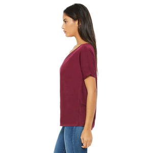 T-shirt en coton doux pour femme, col en V, manches courtes, couleur unie, violet, 100 % coton, idéal pour un usage décontracté - Product Image 4