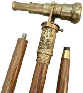 Canne de marche pliante victorienne steampunk avec télescope jumelles et boussole intégrés, décorative en bois et métal, cadeau artisanal - Product Image 3