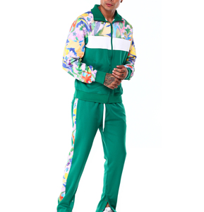 Survêtement vert pour homme avec imprimé fitness, veste zippée à manches longues et pantalon, style streetwear, respirant, en polyester - Product Image 2