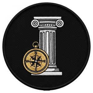 Écusson thermocollant personnalisé pour insignes maçonniques, motif boussole dorée et pilier, pour la décoration de vêtements de franc-maçonnerie, écusson brodé à la machine en forme de cercle, fabrication en usine - Product Image 1