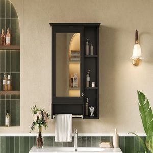 Armadietto a Specchio da Bagno 3 in 1 da 24 Pollici Montato a Parete con Ripiano Regolabile, Barra a Torre e Armadietto Portamedicinali ad Alta Definizione - Product Image 4