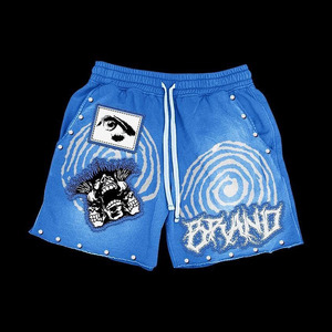 Shorts en molleton de coton premium 320 GSM, vert, imprimé graphique, avec strass, logo personnalisé, pour femmes - Product Image 6