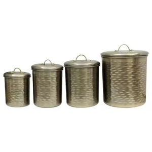 Stainless Steel Cylinder Canister Set With Pumpkin Lid Airtight Spice <b>Storage</b> <b>Kitchen</b> Container Handcrafted Vintage Design - Product Image 6