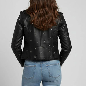 Veste en cuir d'agneau véritable pour femme, style motard, coupe courte, tendance automne, vente en gros - Product Image 2