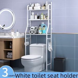 Scaffale portaoggetti a 3 livelli in metallo da posizionare sopra il WC, salvaspazio, facile da montare senza forare, con ganci porta carta igienica e organizer - Product Image 3