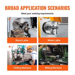 Mandrino per tornio a 3 griffe da 8 pollici con funzione autocentrante, gamma di serraggio 0,16-8 pollici, viti di fissaggio a T, chiave esagonale inclusa - Product Image 2