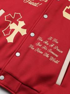 <b>Red</b> Beige College Baseball Jacket for Men Star Print Varsity Outerwear Custom Logo Streetwear Fashion Winter OEM Supplier - Product Image 3
