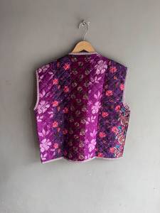 Floral <b>Quilted</b> Sleeveless Vest V-Neck Women's <b>Jacket</b> With Pockets Regular Length Autumn Wear Printed <b>Pattern</b> Purple GIFT FOR HER - Product Image 6