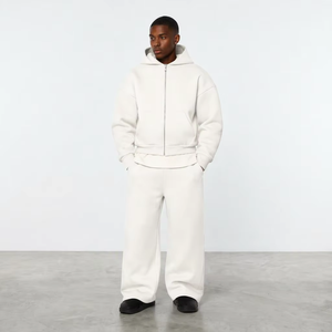 Ensemble survêtement homme lourd avec sweat à capuche zippé et pantalon de jogging, marron uni, coupe ample, respirant, fabriqué au Pakistan - Product Image 5