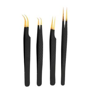 Juego de 4 Pinzas Profesionales de Acero Inoxidable para Extensión de Pestañas - Product Image 1