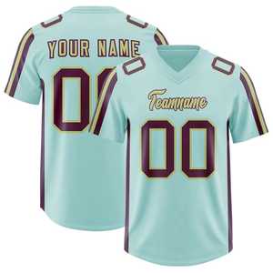 Camiseta de Fútbol Americano Personalizada, Azul Claro, Marrón, Dorado, Cuello en V, Manga Corta, Unisex, Transpirable, 100% Poliéster, Impresión Sublimada - Product Image 1