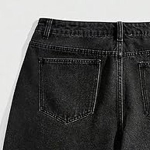 Men's Black Dot Pattern Denim Bermuda <b>Shorts</b> Mid Waist Button Fly Sequined Casual Style 100% Cotton Woven Breathable - Product Image 3