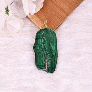 Ishu Gems Natural Malachite Stalactite Brass 18.8 gm Gold/Silver/<b>Rose</b> Gold/<b>Black</b> Ruthenium Plated Unisex Trendy Stone Pendant - Product Image 6