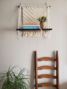 Handmade Cotton Rope with <b>Pine</b> Wood White Macrame Wall <b>Shelf</b> Geometric Pattern Bohemian Style Wooden Rack For Home Decor - Product Image 4